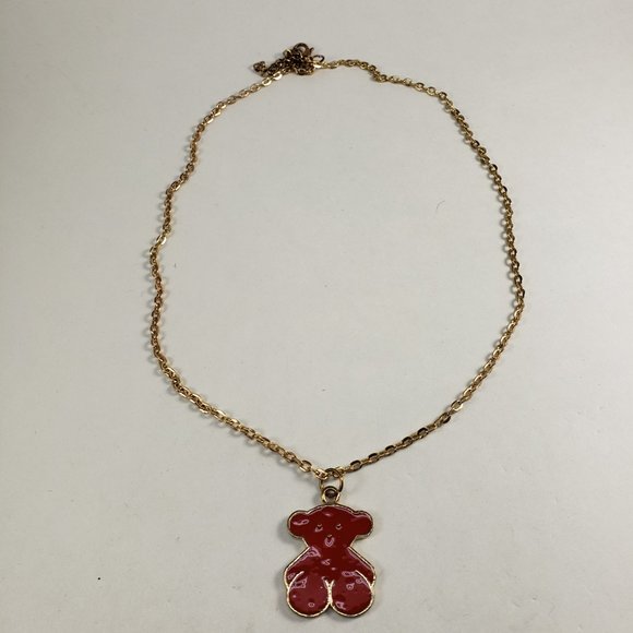 Gold Plated Necklace & Red Teddy Bear Pendant Set - Picture 2 of 5